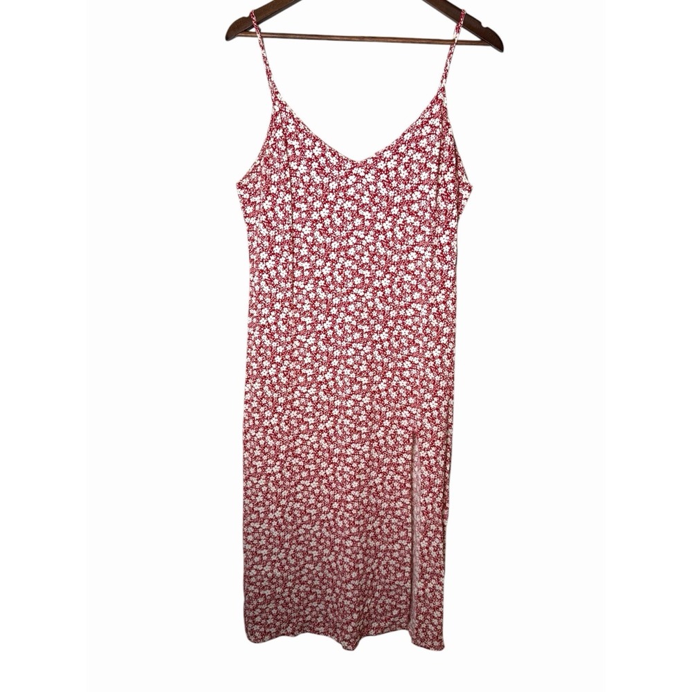 Reformation Crimini Midi Slip Dress 12 Red Floral Thigh High Slit Clean Girl